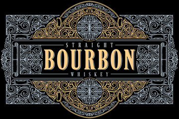 bourbon whiskey - ornate vintage decorative label