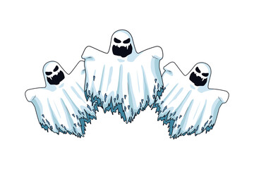 Poster - halloween ghosts floating characters icons