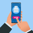 © Golden Sikorka - Isometric Online Voting and Election Concept. E-voting, Election Internet System. Smartphone with Vote on Screen.