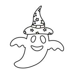 Wall Mural - halloween ghost floating with witch hat style line icon