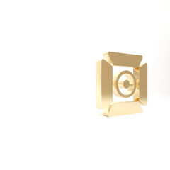 Sticker - Gold Movie spotlight icon isolated on white background. Light Effect. Scene, Studio, Show. 3d illustration 3D render.