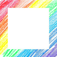 Square Frame Made Of Rainbow Crayons