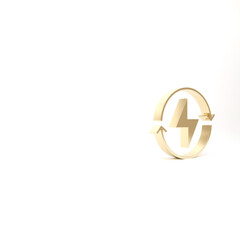 Sticker - Gold Lightning bolt icon isolated on white background. Flash sign. Charge flash icon. Thunder bolt. Lighting strike. 3d illustration 3D render.