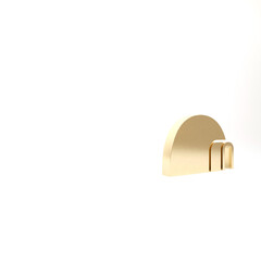 Poster - Gold Igloo ice house icon isolated on white background. Snow home, Eskimo dome-shaped hut winter shelter, made of blocks. 3d illustration 3D render.