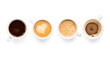 Variety of coffee cups on white background