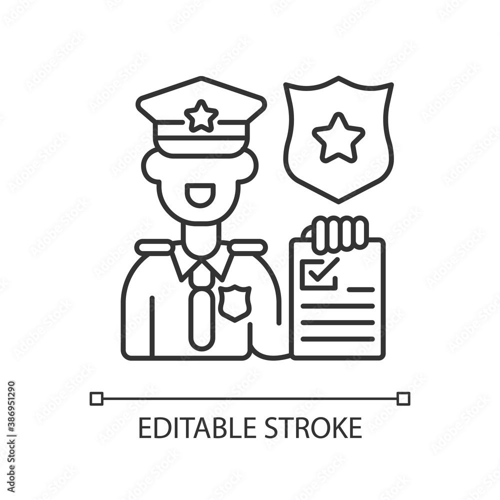 Law enforcement linear icon. Police officer. Cop. Sheriff. Maintaining ...
