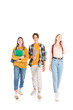 © LIGHTFIELD STUDIOS - Smiling teenagers with backpacks, notebooks and smartphone walking on white background