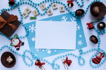  Christmas postcard mockup. space for text. invitation. christmas card with balls and snowflakes
