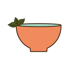 Poster - tea cup with leaves line and fill style icon vector design