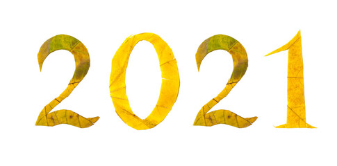 2021.Numbers carved from yellow maple leaves