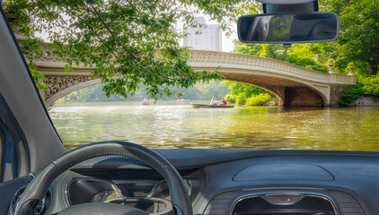 Wall Mural - Car windshield view of Central Park, Manhattan, New York, USA