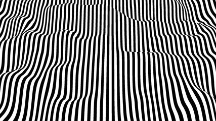 Wall Mural - Abstract optical illusion wave. Black and white lines with distortion effect. Vector geometric stripes pattern.