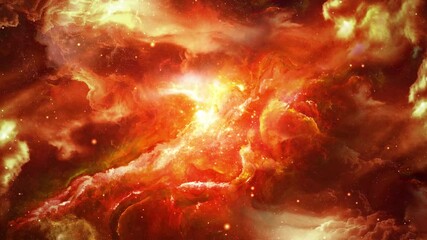 Wall Mural - 4k particles and stars flying moving on a red galaxy with orion nebula 4k is motion loop animation f