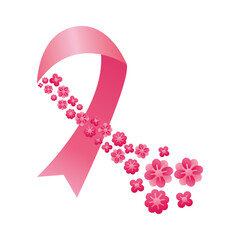 Wall Mural - pink ribbon with flowers breast cancer silhouette style icon