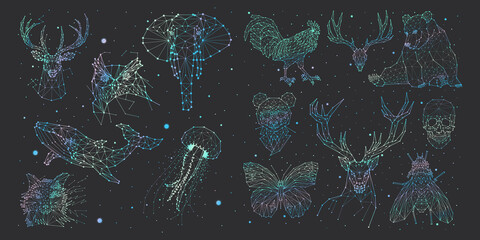 Wall Mural - vector illustration set of moon phases. new style, holographic background, trend shimmer. different 