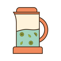 Poster - tea jar with leaves and lemons line and fill style icon vector design