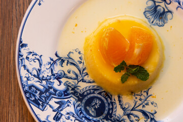 Wall Mural - Tangerine Pudding - Caramelized Pudding Dessert with Tangerine