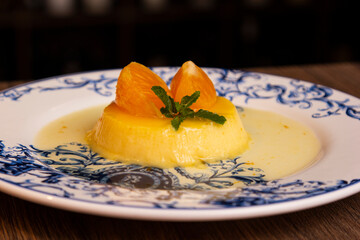 Wall Mural - Tangerine Pudding - Caramelized Pudding Dessert with Tangerine