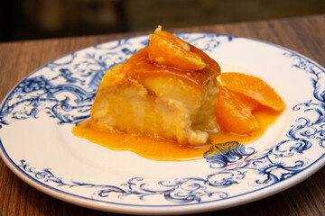 Wall Mural - Tangerine Pudding - Caramelized Pudding Dessert with Tangerine