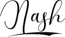 Nash -Male Name Cursive Calligraphy On White Background