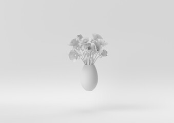 Wall Mural - Creative minimal paper idea. Concept white flower vase with white background. 3d render, 3d illustration.