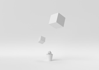 Creative minimal paper idea. Concept white geometry shape with white background. 3d render, 3d illustration.