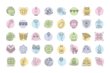 Sticker - bundle of forty mexican set line style icons