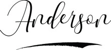 Anderson -Male Name Cursive Calligraphy On White Background