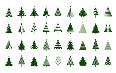 a set of green christmas tree. vector illustration and icon.
