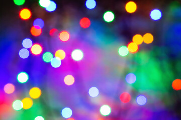 Wall Mural - Multicolor bokeh circle background,illumination garland decoration. Disfocused light.