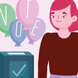 © Stockgiu - voting and election concept, woman with word vote on balloons