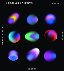 Aufkleber - Vibrant colorful abstract gradient blurs, neon spots, blurred circles. Set of design elements for poster, cover, logotype.