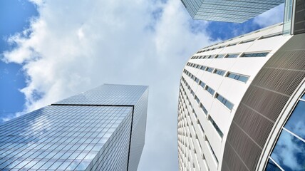 Bottom view of modern office buildings in the business district