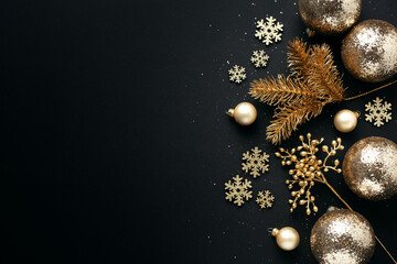 Wall Mural - Christmas golden baubles on dark