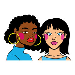 Wall Mural - black hair woman and afro girl couple fashion pop art style