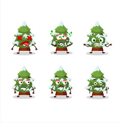 Poster - green snow christmas tree cartoon character with nope expression