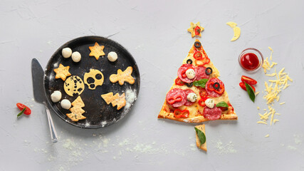 Wall Mural - Piece of pizza set like christmas tree.