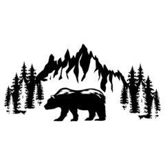 Wall Mural - mountains and bear icon vector set. hike, travel illustration sign collection. camping symbol.