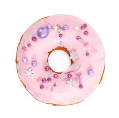 Wall Mural - Donut with colorful sprinkles isolated on white background.