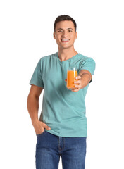 Poster - Handsome man with orange juice on white background