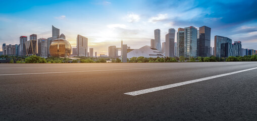 Poster - Road ground and modern architectural landscape skyline of Chinese city