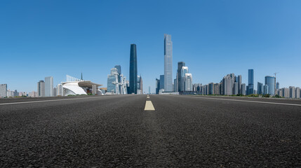 Road ground and modern architectural landscape skyline of Chinese city