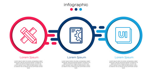 Set line Crossed ruler and pencil, Web development and UI or UX design. Business infographic template. Vector.