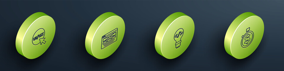 Set Isometric line UI or UX design, , Front end development and Time is money icon. Vector.