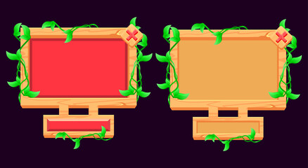 Wall Mural - set of gui wooden nature leaves board pop up interface. perfect for 2d game ui vector illustration