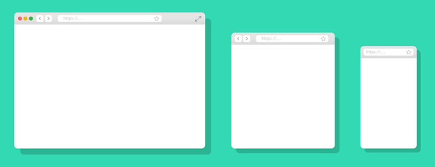 Sticker - Browser mockups different devices web window mobile, laptop and tablet screen in internet. Realistic browser window. Web browser template. Flat style vector illustration.
