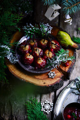 Wall Mural - Cranberry Glazed Turkey Meatballs in a Christmas decor.