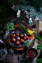 Wall Mural - Cranberry Glazed Turkey Meatballs in a Christmas decor.