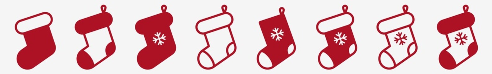 Wall Mural - christmas stocking icon set red | x-mas stockings vector illustration set | xmas stocking icons isol