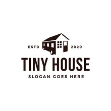 Minimalist Tiny House Trailer Logo Vector On White Background